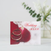 Trouwen RSVP Briefkaart gouden ringen Roos bloembl (Staand voorkant)