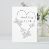 Trouwen RSVP Kaart Zilveren Hart Vlinders (Staand voorkant)
