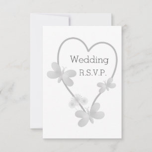 Trouwen RSVP Kaart Zilveren Hart Vlinders