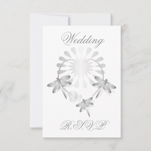 Trouwen RSVP Kaart Zilveren Libellen Hart (Voorkant)