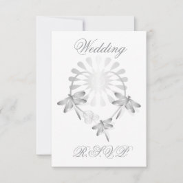 Trouwen RSVP Kaart Zilveren Libellen Hart