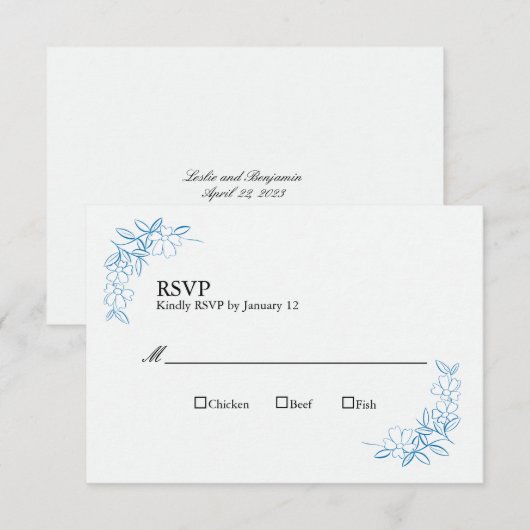Trouwen RSVP Kaarten Dusty Blue (Voorkant / Achterkant)