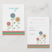 Trouwen RSVP Kaarten - Girly Modern Vector Flowers (Voorkant / Achterkant)