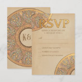 Trouwen RSVP Kaarten | Gold Nouveau Deco (Voorkant / Achterkant)