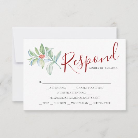 Trouwen RSVP Kaarten met Maaltijdkeuze Rood (Voorkant)