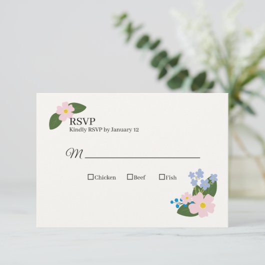 Trouwen RSVP Kaarten Roze Bloem (Staand voorkant)