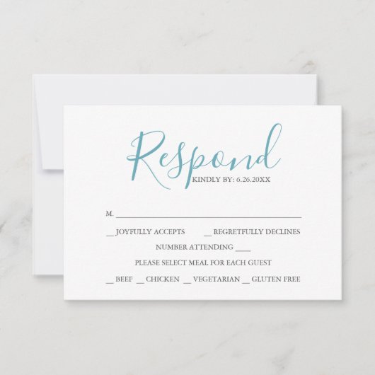 Trouwen RSVP Kaarten Sjabloon Turquoise Blue (Voorkant)