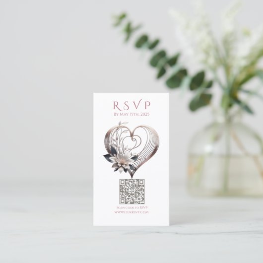 Trouwen RSVP QR code-Modern Roze Hart Visitekaartje (Staand voorkant)