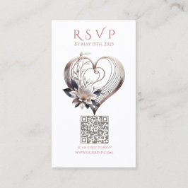 Trouwen RSVP QR code-Modern Roze Hart Visitekaartje