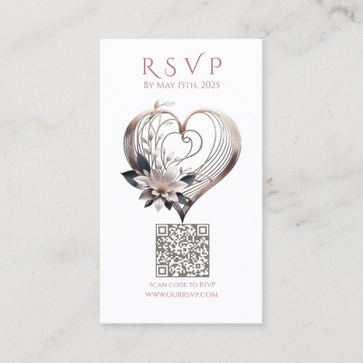 Trouwen RSVP QR code-Modern Roze Hart Visitekaartje (Voorkant)