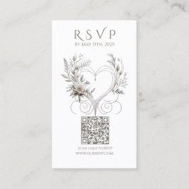 Trouwen RSVP QR code-Witte Bloemen met een Hart Visitekaartje