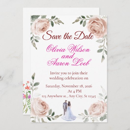 Trouwen (Save-the-Date aankondiging) Save The Date (Voorkant / Achterkant)