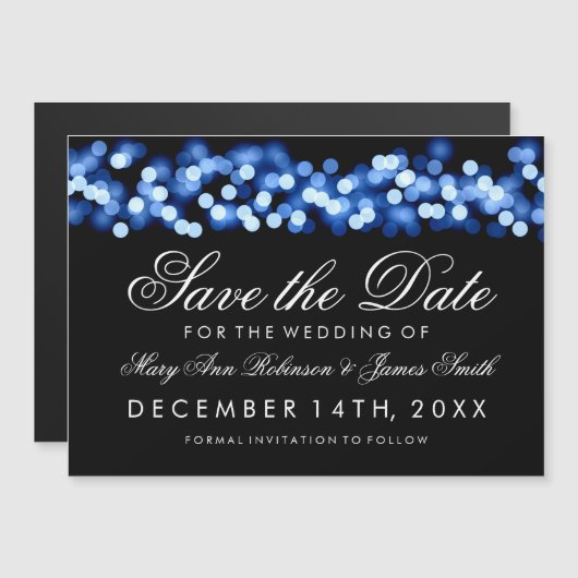 Trouwen Save The Date Blue Hollywood Glam Magnetische Uitnodiging (Voorkant / Achterkant)