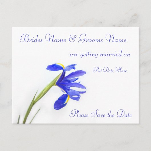 Trouwen Save The Date Briefkaart -paarse irisbloem (Voorkant)