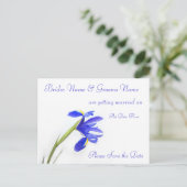 Trouwen Save The Date Briefkaart -paarse irisbloem (Staand voorkant)