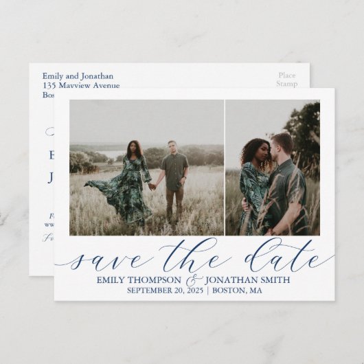 Trouwen Save The Date Briefkaarten Twee foto's Nav (Voorkant / Achterkant)
