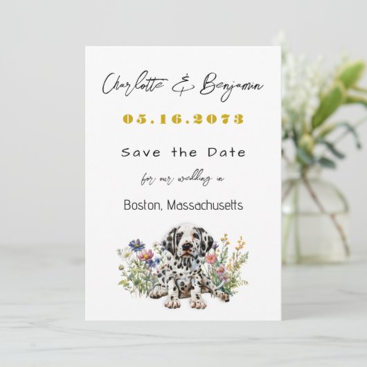 Trouwen Save the Date Dalmatische Puppy Aankondigi (Staand voorkant)