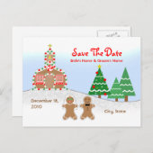 Trouwen Save The Date - Gingerbread Church Scene Aankondigingskaart (Voorkant / Achterkant)