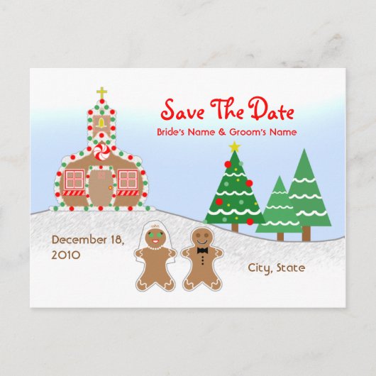 Trouwen Save The Date - Gingerbread Church Scene Aankondigingskaart (Voorkant)