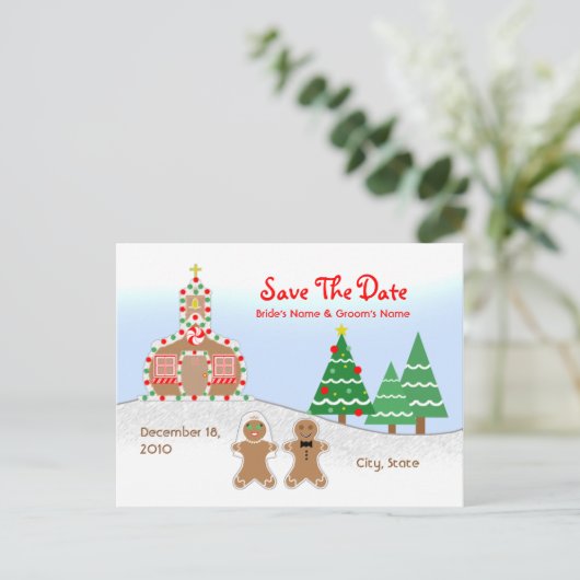 Trouwen Save The Date - Gingerbread Church Scene Aankondigingskaart (Staand voorkant)