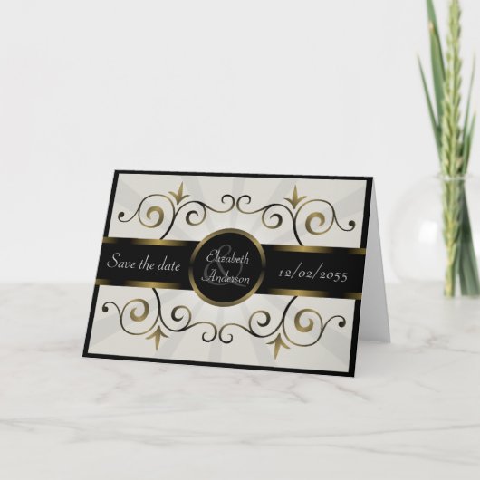 Trouwen Save the Date Gold Black Elegant Burst Aankondiging (Voorkant)