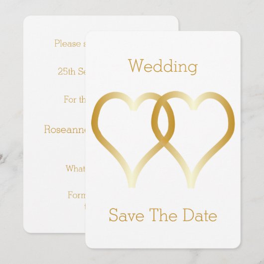 Trouwen Save The Date Gold Hearts (Voorkant / Achterkant)
