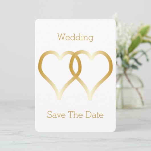 Trouwen Save The Date Gold Hearts (Staand voorkant)