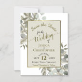 Trouwen Save the Date Golden Pine & Greenery Taupe Magnetische Uitnodiging (Voorkant)