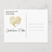 Trouwen Save The Date Gouden Hart Boom op Wit Aankondigingskaart (Achterkant)