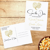 Trouwen Save The Date Gouden Hart Boom op Wit Aankondigingskaart