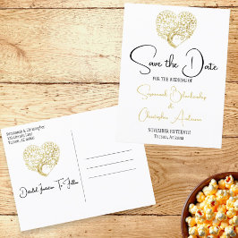 Trouwen Save The Date Gouden Hart Boom op Wit Aankondigingskaart