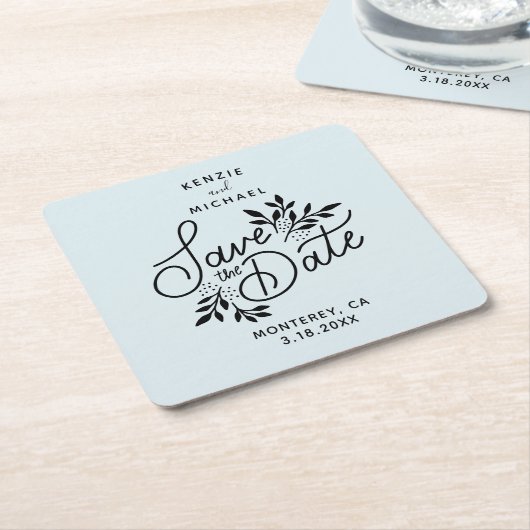 Trouwen Save the Date Hand getekend Botanicals Bla Kartonnen Onderzetters (Schuin)