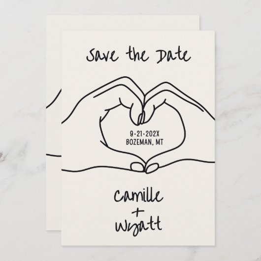 Trouwen Save the Date Hand getrokken handen Hart Kaart (Voorkant / Achterkant)