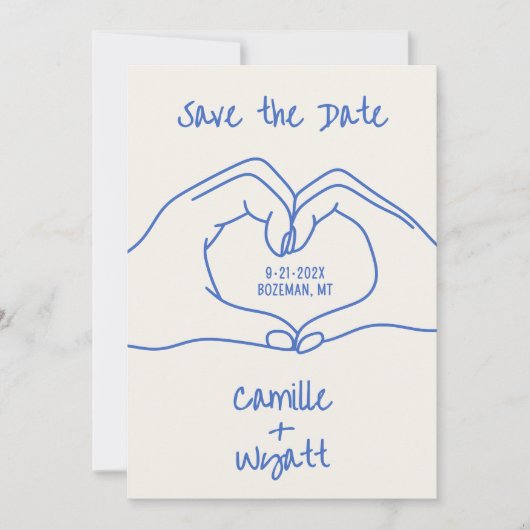 Trouwen Save the Date Hand getrokken Hart Handen B Kaart (Voorkant)