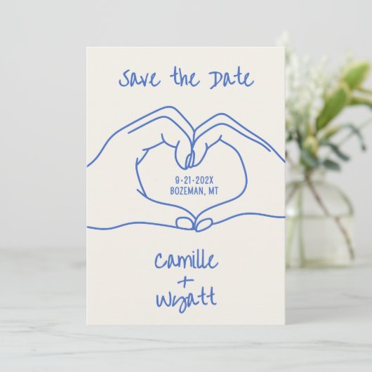 Trouwen Save the Date Hand getrokken Hart Handen B Kaart (Staand voorkant)