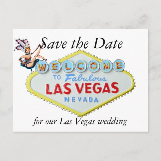 Trouwen Save the Date Las Vegas Teken en Showgirl Aankondigingskaart (Voorkant)