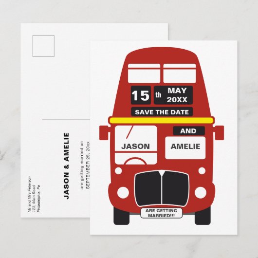 Trouwen Save the Date London Bus Aankondigingskaart (Voorkant / Achterkant)