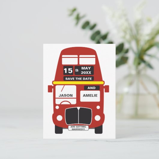 Trouwen Save the Date London Bus Aankondigingskaart (Staand voorkant)