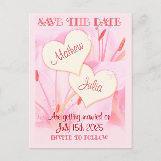 Trouwen Save The Date Magneet Roze Lelie Ontwerp Briefkaart (Voorkant)