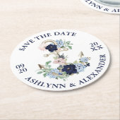 Trouwen SAVE THE DATE Nautisch Anker Bloemen Ronde Kartonnen Onderzetter (Gebogen)