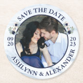 Trouwen SAVE THE DATE Nautisch Anker Bloemenfoto Ronde Kartonnen Onderzetter (Voorkant)