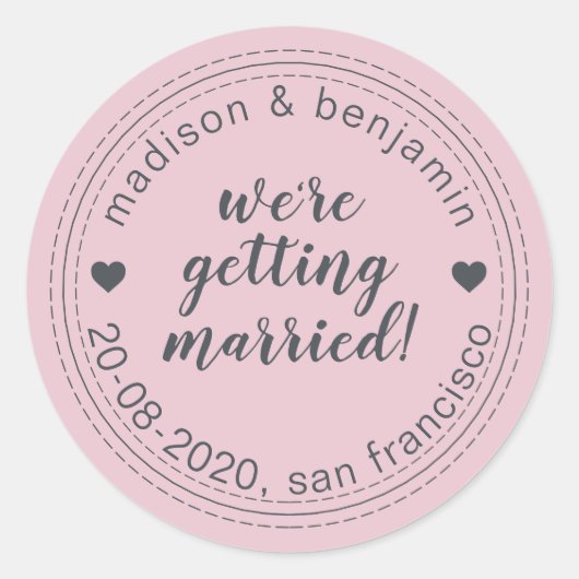 Trouwen Save the Date Parfait Roze Ronde Sticker (Voorkant)