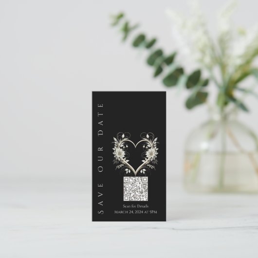 Trouwen Save the Date-QR code-Witte Bloemen Visitekaartje (Staand voorkant)