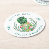 Trouwen SAVE THE DATE Tropische Bloemen Ananas Ronde Kartonnen Onderzetter (Gebogen)