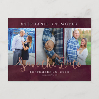 Trouwen Save the Date - Wijnrood & Roos Goud Aankondigingskaart