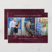 Trouwen Save the Date - Wijnrood & Roos Goud Aankondigingskaart (Voorkant / Achterkant)