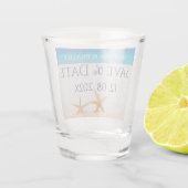 Trouwen Save the Date, Zeesterren op het strand va Shot Glas (Achterkant)