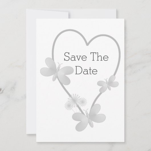 Trouwen Save The Date Zilveren Hart Vlinders Aankondiging (Voorkant)