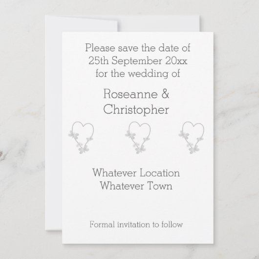 Trouwen Save The Date Zilveren Hart Vlinders Aankondiging (Achterkant)