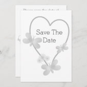 Trouwen Save The Date Zilveren Hart Vlinders Aankondiging (Voorkant / Achterkant)
